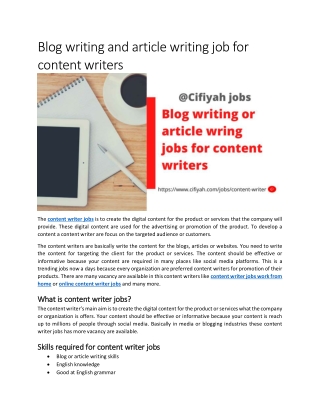 Blog writing and article writing job for content writers