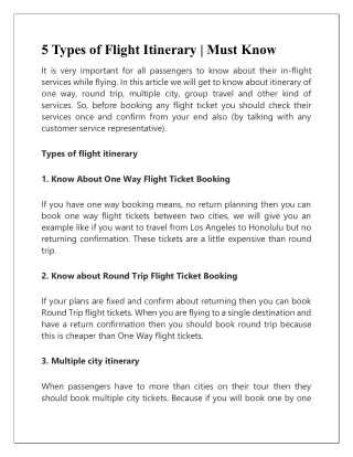 5 Types of Flight Itinerary