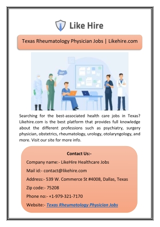 Texas Rheumatology Physician Jobs | Likehire.com