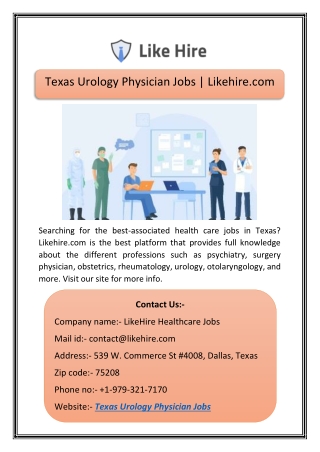 Texas Urology Physician Jobs | Likehire.com