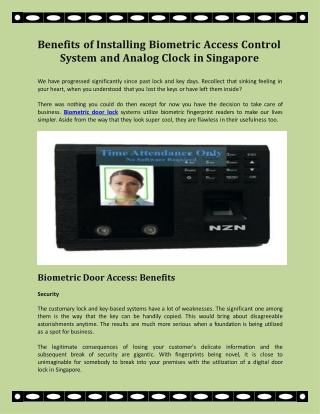 Advantages of Installing Biometric Access Control System and Analog Clock in Singapore