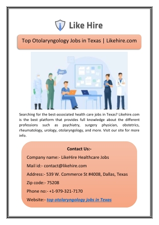 Top Otolaryngology Jobs in Texas | Likehire.com