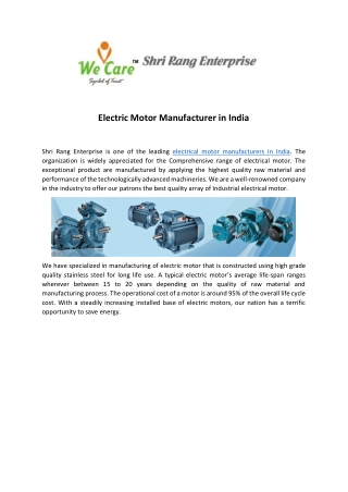 Electric Motor Manufacturer in India