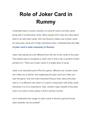 Role of Joker Card in Rummy Game