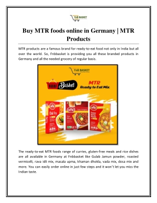 Buy MTR foods online in Germany | MTR Products