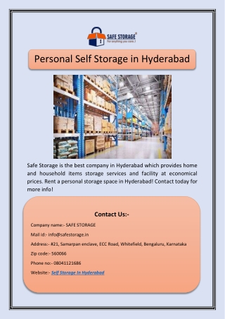 Personal Self Storage in Hyderabad