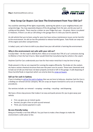 How Scrap Car Buyers Can Save The Environment from Your Old Car?