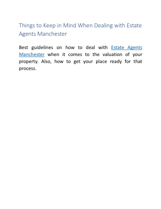 Things to Keep in Mind When Dealing with Estate Agents Manchester