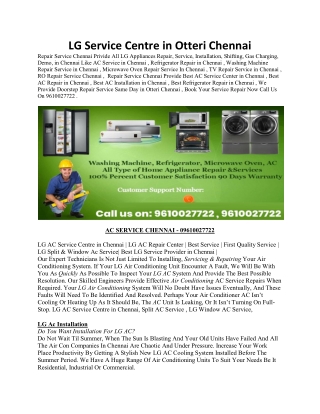 LG Service Centre in Otteri Chennai | AC Service in Chennai | Refrigerator Repair in Chennai | Washing Machine Repair