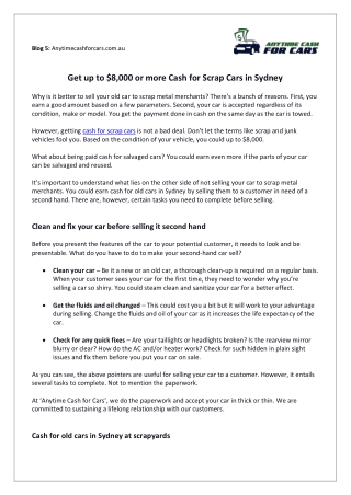 Get up to $8,000 or more Cash for Scrap Cars in Sydney