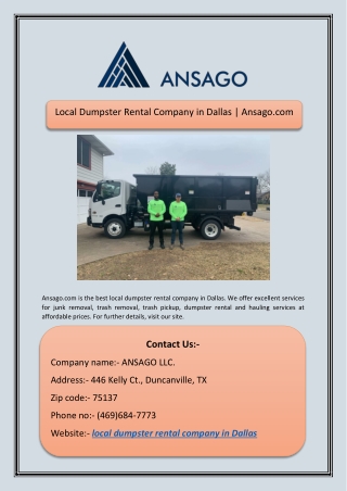 Local Dumpster Rental Company in Dallas | Ansago.com