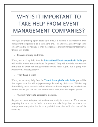 Why is it important to take help from event management companies?