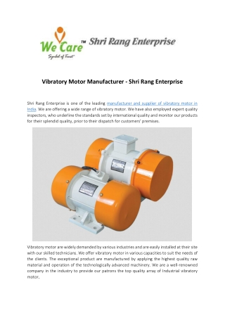 Vibratory Motor Manufacturer - Shri Rang Enterprise
