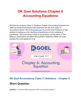 DK Goel Solutions Class 11 Chapter 6 Accounting Equation