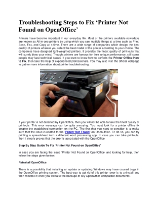 Troubleshooting Steps to Fix ‘Printer Not Found on OpenOffice