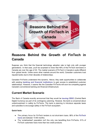 Reasons Behind the Growth of FinTech in Canada