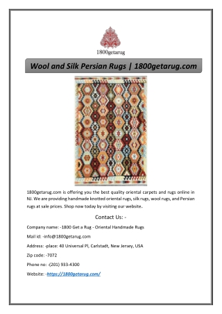 Wool and Silk Persian Rugs | 1800getarug.com