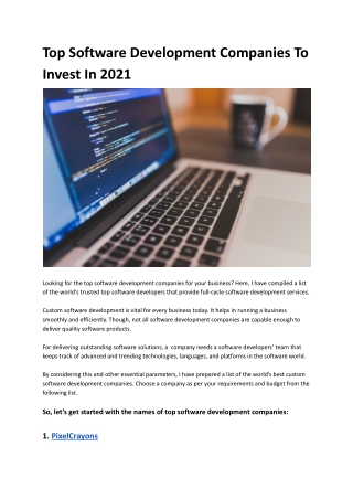 Top Software Development Companies To Invest In 2021