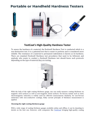 TestCoat's High-Quality Hardness Tester