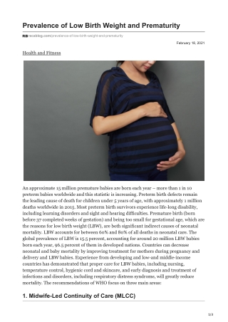 Prevalence of Low Birth Weight and Prematurity