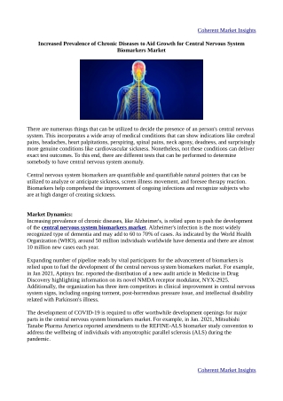 Increased Prevalence of Chronic Diseases to Aid Growth for Central Nervous System Biomarkers Market