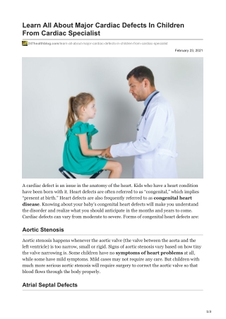 Learn All About Major Cardiac Defects in Children from Cardiac Specialist