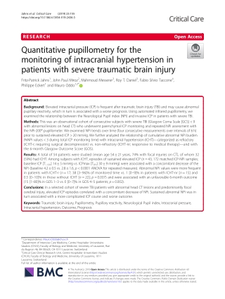 Quantitative pupillometry for the monitoring of intracranial hypertension in patients with severe traumatic brain injury