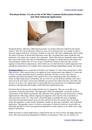 Petroleum Resins: A Look at One of the Most Common Hydrocarbon Products and Their Industrial Applications