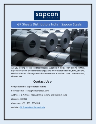 GP Sheets Distributors India | Sapcon Steels