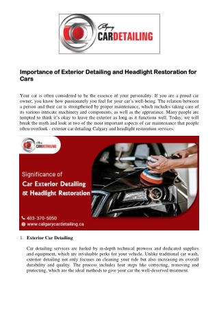 Importance of Exterior Detailing and Headlight Restoration for Cars