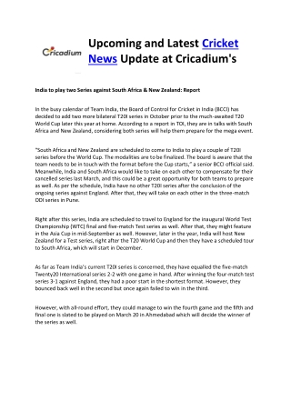Upcoming and Latest Cricket News Update at Cricadiums