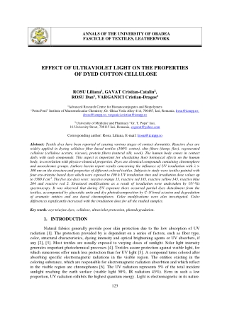 EFFECT OF ULTRAVIOLET LIGHT ON THE PROPERTIES OF DYED COTTON CELLULOSE