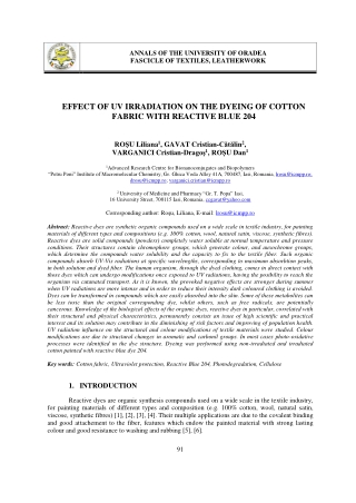 EFFECT OF UV IRRADIATION ON THE DYEING OF COTTON FABRIC WITH REACTIVE BLUE 204