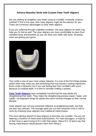 Achieve Beautiful Smile with Custom Clear Teeth Aligners