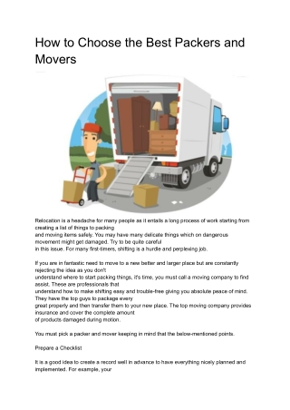 How to Choose the Best Packers and Movers