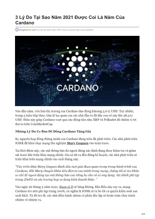 3 Lý Do Tại Sao Năm 2021 Được Coi Là Năm Của Cardano