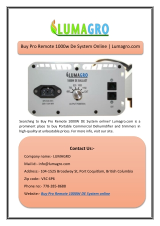 Buy Pro Remote 1000w De System Online | Lumagro.com