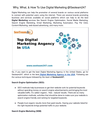 Why, What, & How To Use Digital Marketing @Seoteam247