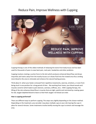 Pareen Corner - Reduce Pain, Improve Wellness with Cupping | Sanctuary Salon and Med Spa