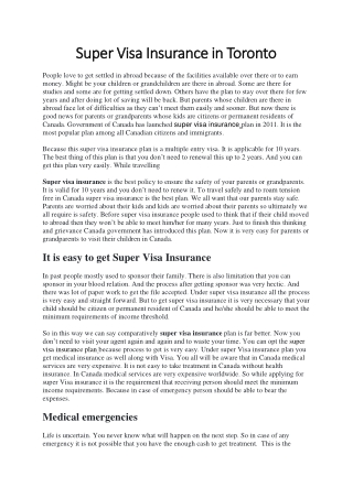 Super Visa Insurance in Toronto