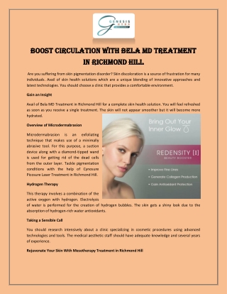 Boost Circulation With Bela MD Treatment In Richmond Hill