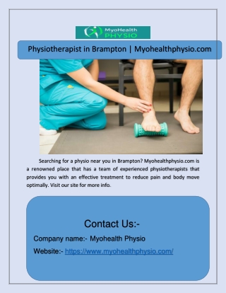 Physiotherapist in Brampton | Myohealthphysio.com
