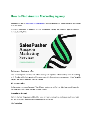 How to Find Amazon Marketing Agency