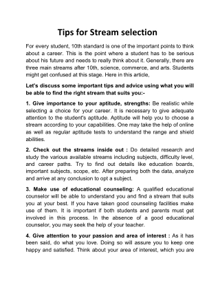 Tips for Stream selection