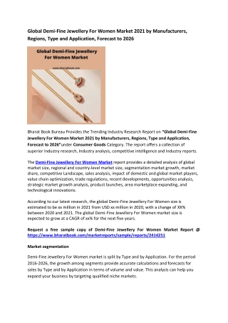 Global Demi-Fine Jewellery For Women Market Research Report 2021-2026