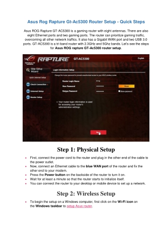 Asus ROG Rapture Gt-Ac5300 Router Setup | Wired & Wireless