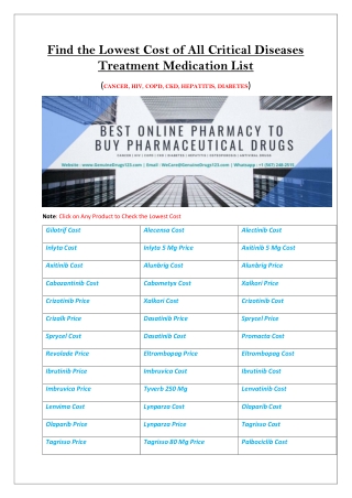 Find the Lowest Cost of All Critical Diseases Treatment Medication List