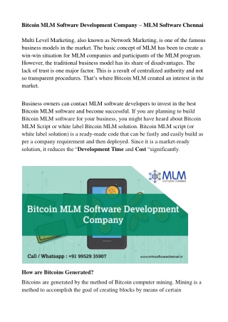 Bitcoin MLM Software Development Company – MLM Software Chennai