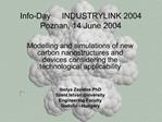 Info-Day INDUSTRYLINK 2004 Poznan, 14 June 2004