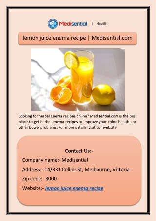 lemon juice enema recipe | Medisential.com